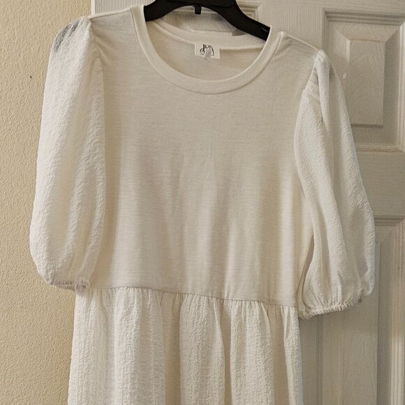 dRA Los Angeles Boho Creme Krinkle Gawzy Fun Puff Sleeve Oversize midi dress M - Picture 2 of 9